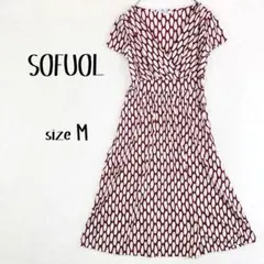 SOFUOL ソフール カシュクールワンピース 膝丈 総柄 防シワ サイズ2のサムネイル