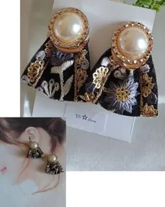 パールとインドリボンタッセルピアス（２way）