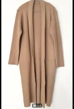 美品❤️ ambient ロングニットカーディガン/ベージュキャメル リブニット