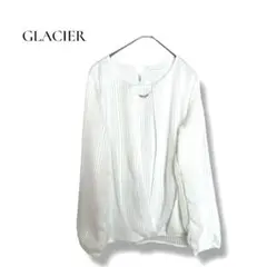 グラシア ブラウス M ホワイト ストライプ 総柄 きれいめ オフィスカジュアル