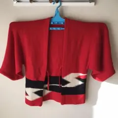 【お稽古着に最適】ニット茶羽織り★再値下げ★ウール100% 赤×黒×白
