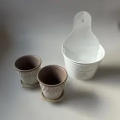 壁掛けプランター 1個 、ミニ陶器鉢 2個 ガーデニング雑貨 ３点セット