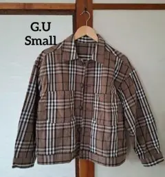 G.Uのブラウン×ホワイトのチェック柄オーバーサイズジャケット。のサムネイル