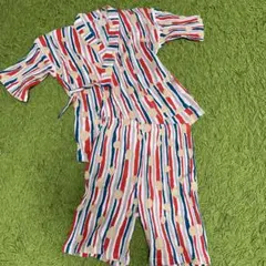 キッズ服★浴衣上下セット甚平110ストライプドットお祭りにも★
