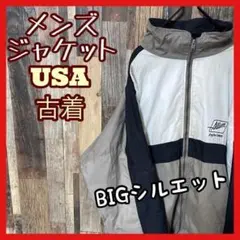ナイロン ブルゾン メンズ 刺繍 XL グレー 古着 90s 長袖 ジャケット
