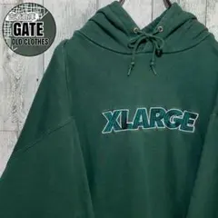 エクストララージ　センター刺繍ロゴ スウェット パーカー XL 深緑色　肉厚