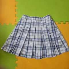 青と白のチェック柄プリーツスカート M/150