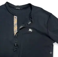 Y2K BURBERRY ヘンリーネック tシャツ ノバチェック 黒 Mのサムネイル