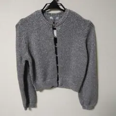 JEANASISグレー ラメ入り クルーネックカーディガン