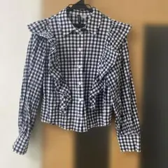 H&M チェック柄フリル長袖シャツ M