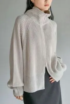 ⭐LEPSIM⭐7ゲージ配色リブZIPカーディガン