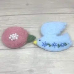 羊毛フェルト☆鳥と花のブローチセット③