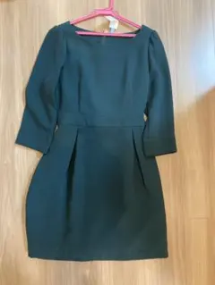 ダークグリーン 3/4袖 ドレス