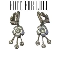 新品エディットフォールルフラワー花シルバーラインストーンクリスタルイヤリングレア