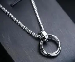 【ヒット商品】ステンレス 3連リング ネックレス メンズ レディース 黒色