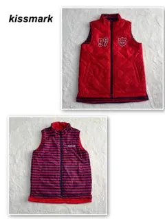 kissmark golf ゴルフ 中綿ベスト リバーシブル ボーダー 赤紺 M