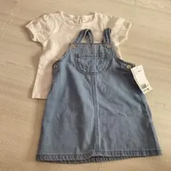 H&M レースTシャツ オーバーオールスカート ホワイト ライトブルー 80のサムネイル