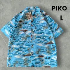 新品タグ付 PIKO ピコ アロハシャツ L 水色 ヤシの木 90s Y2K　綿のサムネイル