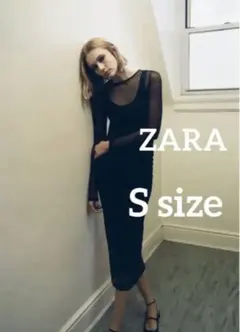 新品 ZARA ザラ コントラストデザインチュールワンピース S