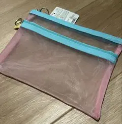 新品　ダイソー　DAISO メッシュポーチ　ケース　2段ファスナーポーチ　ピンクのサムネイル