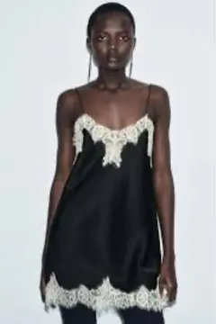 ZARA ZW COLLECTION コントラストレース サテン地トップス XS