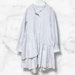 【ミランカ】長袖シャツティアードワンピース フリル(38\M)コットン混 総柄