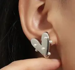 Mine kobe ハート パール ピアス シルバー
