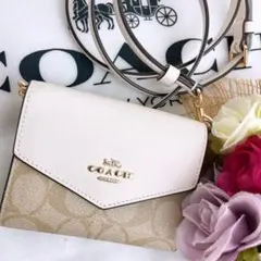 新品☆COACHコーチ 2way お財布ショルダーバッグ 小銭入れ ベージュ