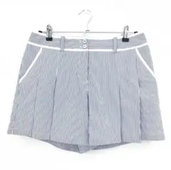 キャロウェイ キュロット 白×ネイビー 細ストライプ サッカー生地 裏地付 L