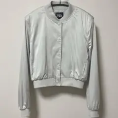 ZARA サテンクロップド ボンバージャケット ショート丈 パールグレー
