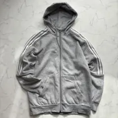アディダス　パーカー　メンズ【L】グレー　裏起毛　トレフォイル　刺繍　フーディー