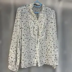 ZARA BASIC フリルブラウス 長袖 花柄 Lサイズ
