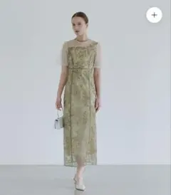 【LEJA】アシンメトリーシアーフラワーワンピースドレス