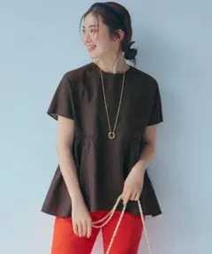 新品タグ付き 23区 カラミストライプ ぺプラム ブラウス ダークブラウン 38