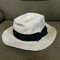 美品 grove グローブ ストローハット 麦わら帽子風 リボン ベージュ 夏のサムネイル
