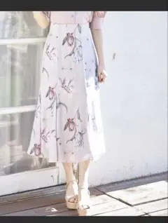 花柄フレアロングスカート ピンク