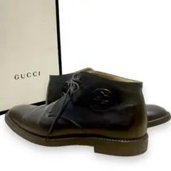 ☆名作☆ グッチ インターロッキングG レザー チャッカブーツ イタリア製 黒