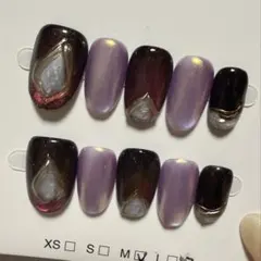 ネイルチップ 海外製 ハンドメイド M 紫 ニュアンス マグネット ミラー 綺麗