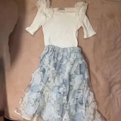 MIIA フリル袖 花柄スカートセットアップ