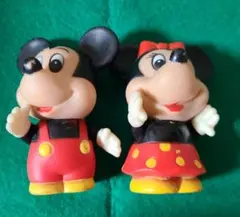 ディズニー　ミッキー&ミニー　ソフビ製マスコット　昭和レトロ　ヴィンテージ