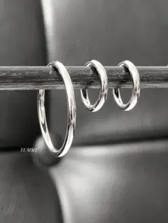 BTS ジョングク 着用【3フープシルバーイヤリング】フェイクピアス a15