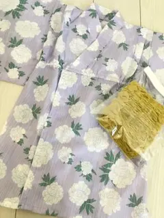 浴衣　女の子　パープル　帯付き