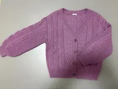 カーディガン 紫 ケーブル編み