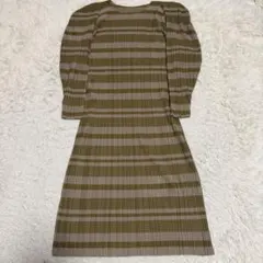 希少極美品XLサイズ相当 プリーツプリーズ　マキシ丈ワンピース　パフスリーブ