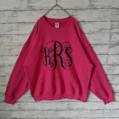 アメリカ古着スウェットプルオーバー　ビッグプリント　ゆるだぼXLピンクD125