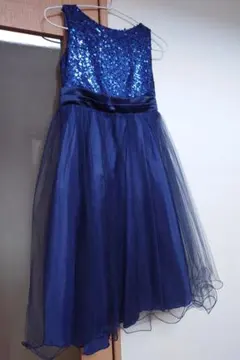 ネイビー ビーズ装飾 ドレス 膝丈
