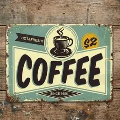 ブリキ看板 COFFEE コーヒー レトロ アメリカン雑貨 カフェ 壁掛け　男前