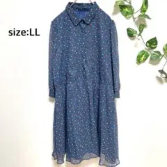 小花柄ワンピース レトロ 五分〜七分袖 ウエストゆったり 大きめサイズ