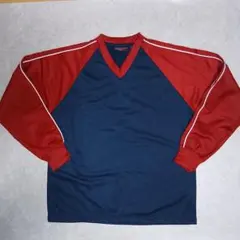 Y2K Vネック ジャージ ピステ 紺 赤 S M トラックトップ レトロ
