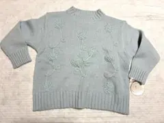 【タグ付】ライトブルー 花柄刺繍 ニットセーター